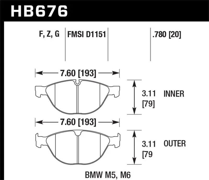 Hawk 06-10 Bmw M5/M6 Hps Street Front Brake Pads 1