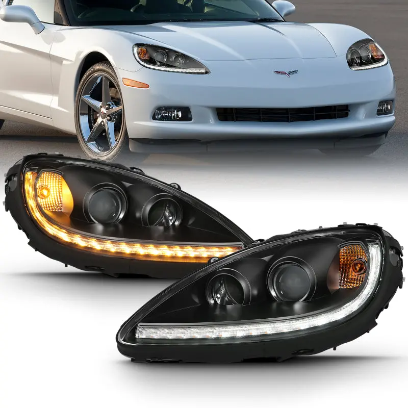 Anzo 2005-2013 Chevy Corvette Projector Plank Style Switchback H.L. Black Amber 1