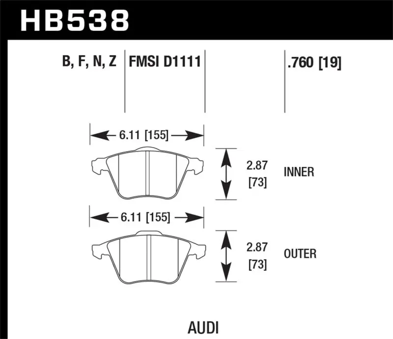 Hawk 2009-2009 Audi A4 Cabriolet Hps 5.0 Front Brake Pads 1