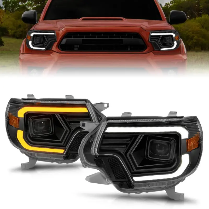 Anzo 12-15 Toyota Tacoma Projector Headlights - W/ Light Bar Switchback Black Housing 1