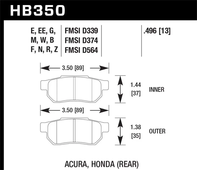 Hawk 1990-1993 Acura Integra Gs Hps 5.0 Rear Brake Pads 1