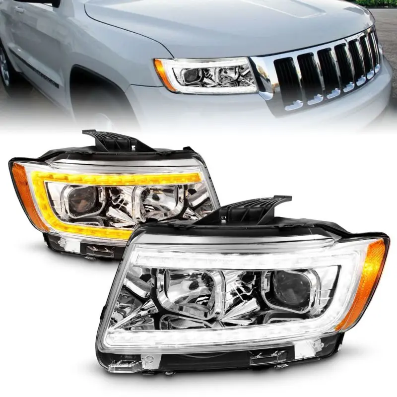 Anzo 11-13 Jeep Grand Cherokee (Factory Halogen Only) Projector Headlights W/Light Bar Swchbk Chrome 1