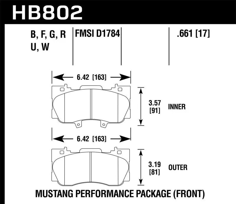 Hawk 15-17 Ford Mustang Performance Package Hps 5.0 Front Brake Pads 1