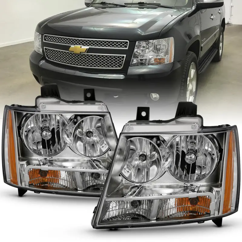 Anzo 2007-2014 Chevy Tahoe Crystal Headlight Chrome Amber(Oe) 1