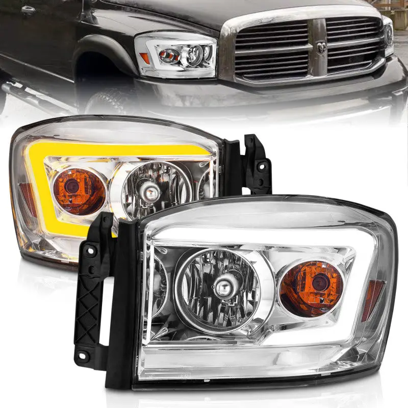 Anzo 06-09 Dodge Ram 1500/2500/3500 Headlights Chrome Housing/Clear Lens (W/Switchback Light Bars) 1
