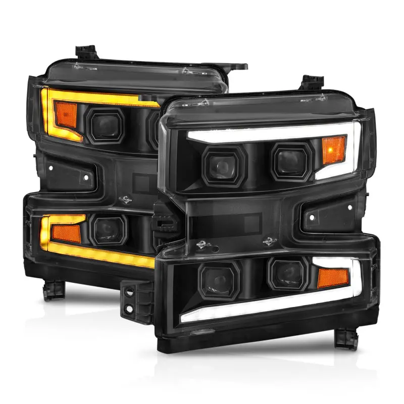 Anzo 19-22 Chevrolet Silverado 1500 Led Proj Hl W/Lgt Bar Swbk Seq. Blk W/In. Light - Driver Side On 2
