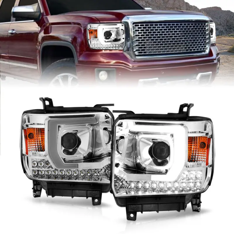 Anzo 14-15 Gmc Sierra 1500/2500Hd/3500Hd Plank Style Projector Headlight - Chrome Housing 1