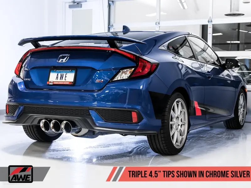 Awe Tuning 17-20 Honda Civic Si 1.5L Turbo Triple Tip Conversion Kit - Chrome Silver Tip 1