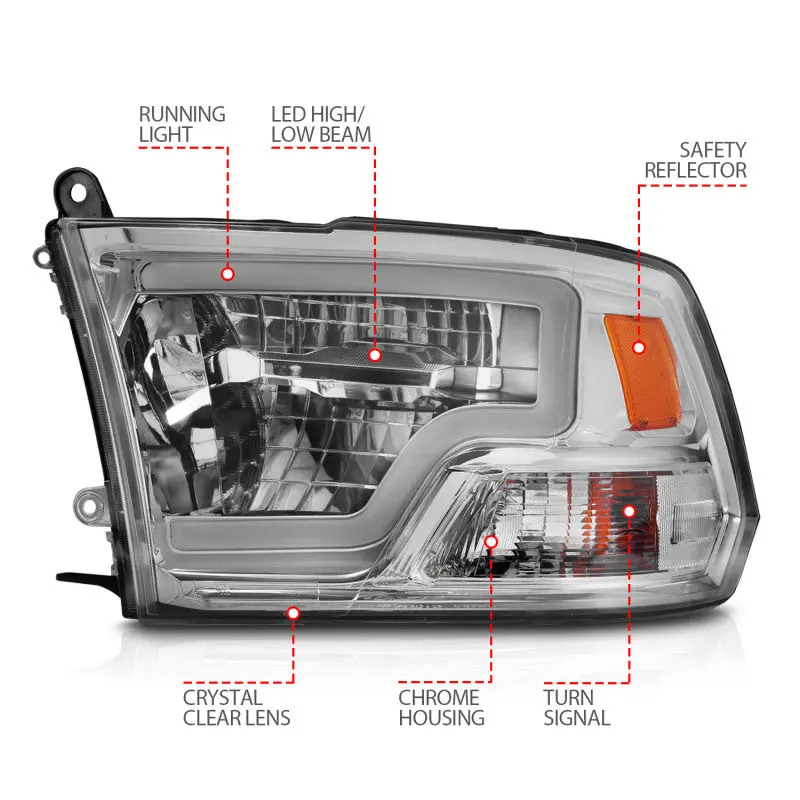 Anzo 2009-2020 Dodge Ram 1500 Full Led Square Projector Headlights W/ Chrome Housing Chrome Amber 2