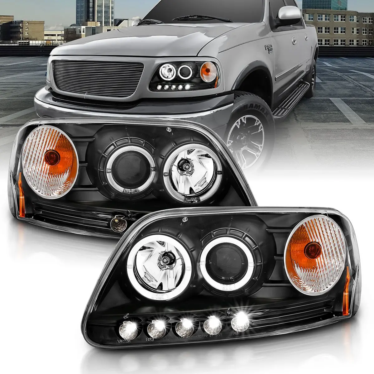 Anzo 1997.5-2003 Ford F-150 / 1997-2003 Expedition Projector Headlights W/ Halo And Led Black 1Pc 1