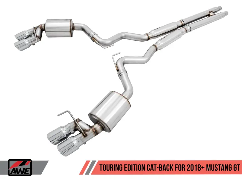 Awe Tuning 2018+ Ford Mustang Gt (S550) Cat-Back Exhaust - Touring Edition (Quad Chrome Silver Tips) 1