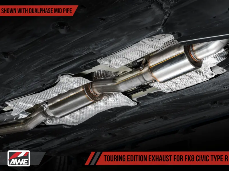 Awe Tuning 2017+ Honda Civic Type R Touring Edition Exhaust W/Front & Mid Pipe - Diamond Blk Tips 1