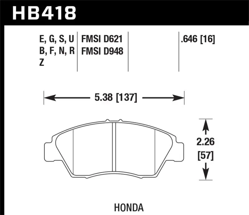 Hawk 02-06 Rsx (Non-S) Front / 03-09 Civic Hybrid / 04-05 Civic Si Hps Street Rear Brake Pads 1