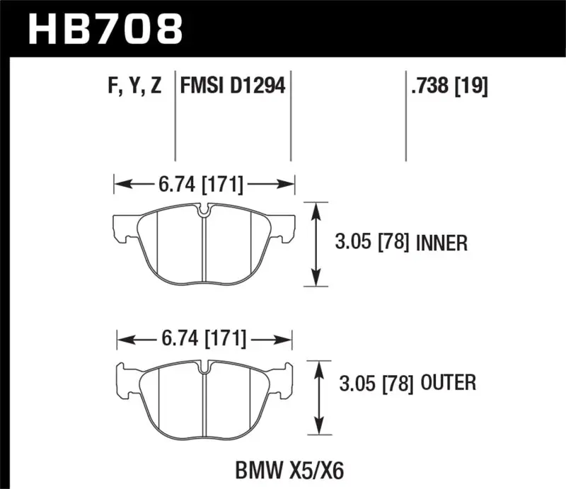 Hawk 07-08 Bmw X5 3.0Si/4.8I / 09-13 X5 Xdrive / 08-13 X6 Xdrive Hps Front Brake Pads 1