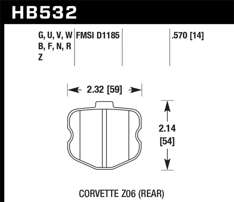 Hawk 06-10 Chevy Corvette (Oem Pad Design) Rear Hps Sreet Brake Pads 1