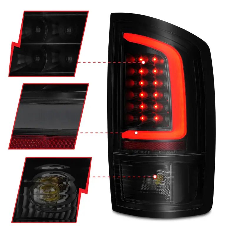 Anzo 2002-2006 Dodge Ram 1500 Led Tail Lights W/ Light Bar Black Housing Smoke Lens 2