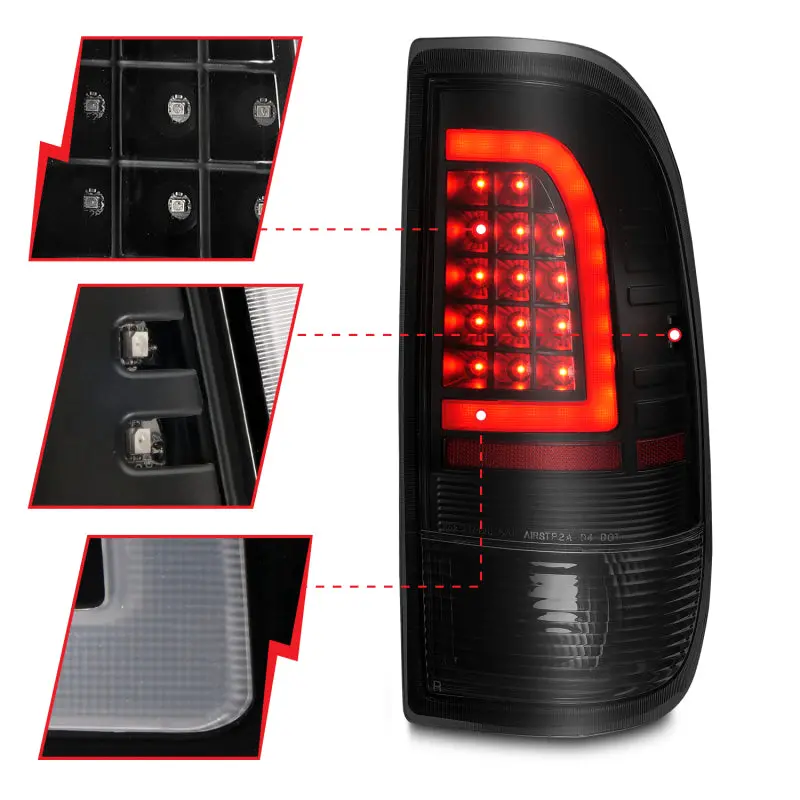 Anzo 1997-2003 Ford F-150 Led Tail Lights W/ Light Bar Black Housing Smoke Lens 2