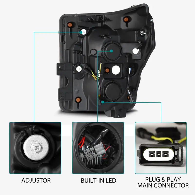 Alpharex 11-16 Ford F-350 Sd Luxx Led Proj Headlights Plank Style Alpha Blk W/Activ Light/Seq Signal 1