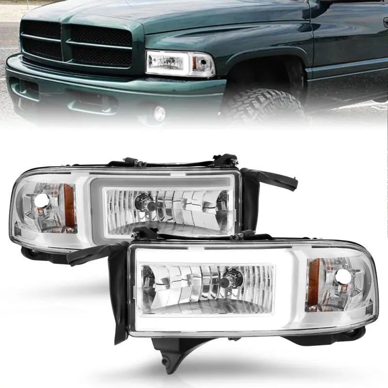 Anzo 94-02 Dodge Ram Crystal Headlight - W/ Light Bar Chrome Housing 1