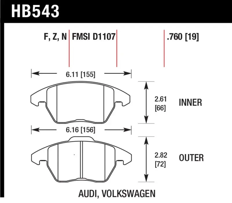 Hawk Audi A3 Quattro / Vw Eos / Golf / Jetta / Passat / Rabbit Hps Front Brake Pads 1