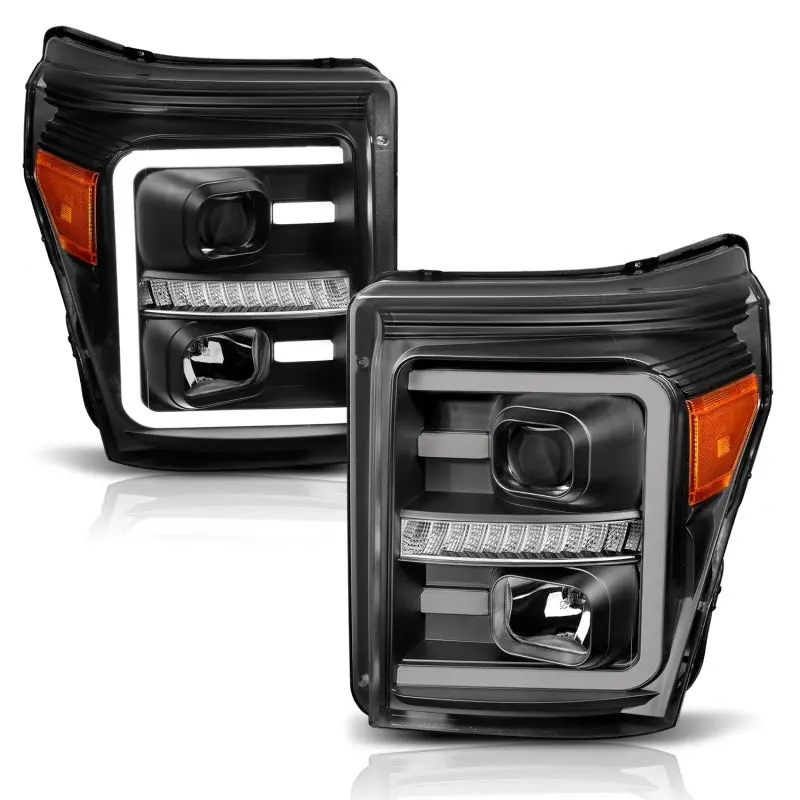 Anzo 2011-2016 Ford F250 Projector Headlights W/ Plank Style Switchback Black W/ Amber 1