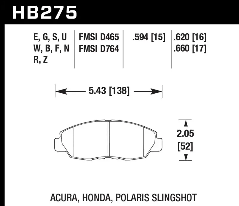 Hawk 1997-1997 Acura Cl 2.2 Hps 5.0 Front Brake Pads 1
