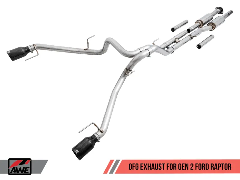 Awe Tuning 2017+ Ford Raptor 0 Fg Performance Exhaust System - W/ Diamond Black Tips 1