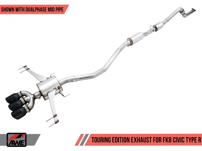 Awe Tuning 2017+ Honda Civic Type R Touring Edition Exhaust W/Front & Mid Pipe - Diamond Blk Tips 2