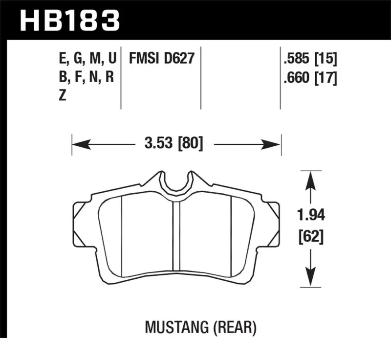 Hawk 2001-2001 Ford Mustang Bullitt 4.6 Hps 5.0 Rear Brake Pads 1