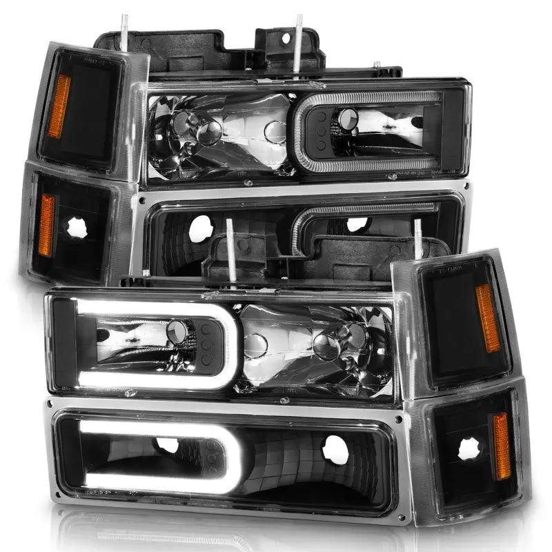 Anzo 88-98 Chevrolet C1500 Crystal Headlights W/ Light Bar Black Housing W/ Signal Side Markers 8Pcs 2