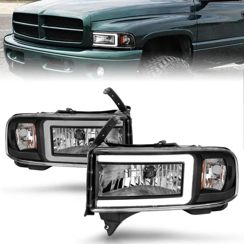 Anzo 94-02 Dodge Ram Crystal Headlight - W/ Light Bar Black Housing 1