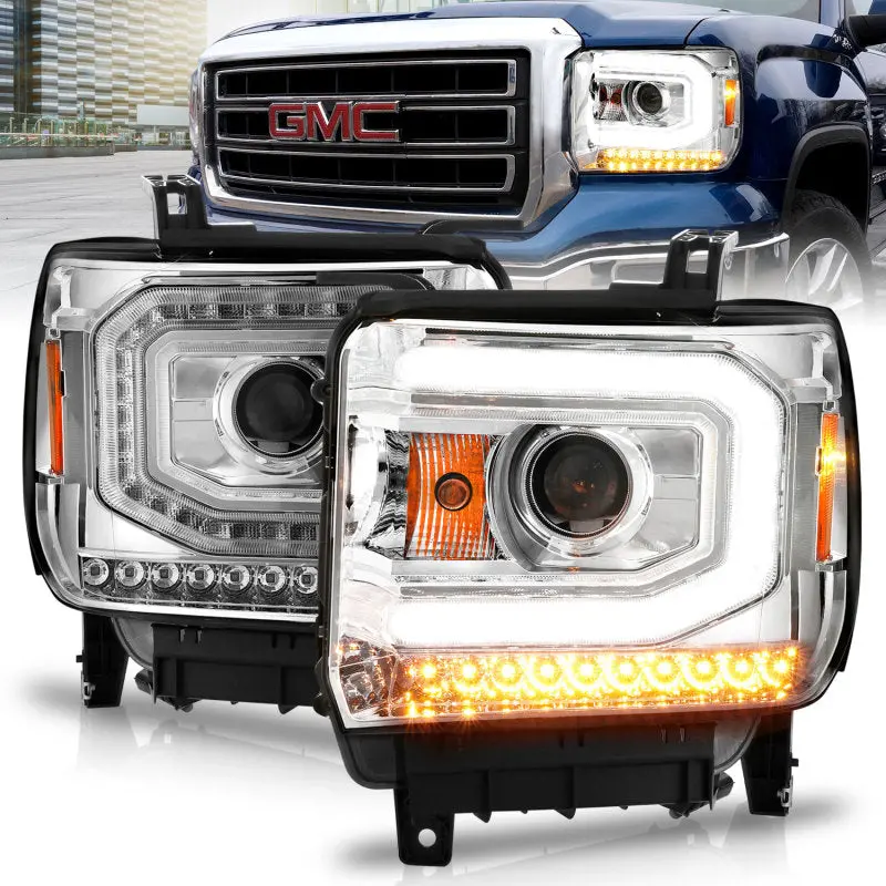 Anzo Gmc Sierra 1500 14-15/ 2500Hd/3500Hd 15-19 Projector C Bar Headlights Chrome (Halogen Type Model W/ Factory Led Drl) 1