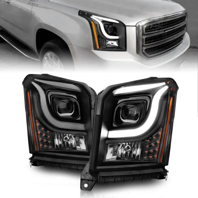Anzo 15-17 Gmc Yukon/Yukon Xl Projector Headlights Black Housing/Clear Lens (W/ Light Bars) 1