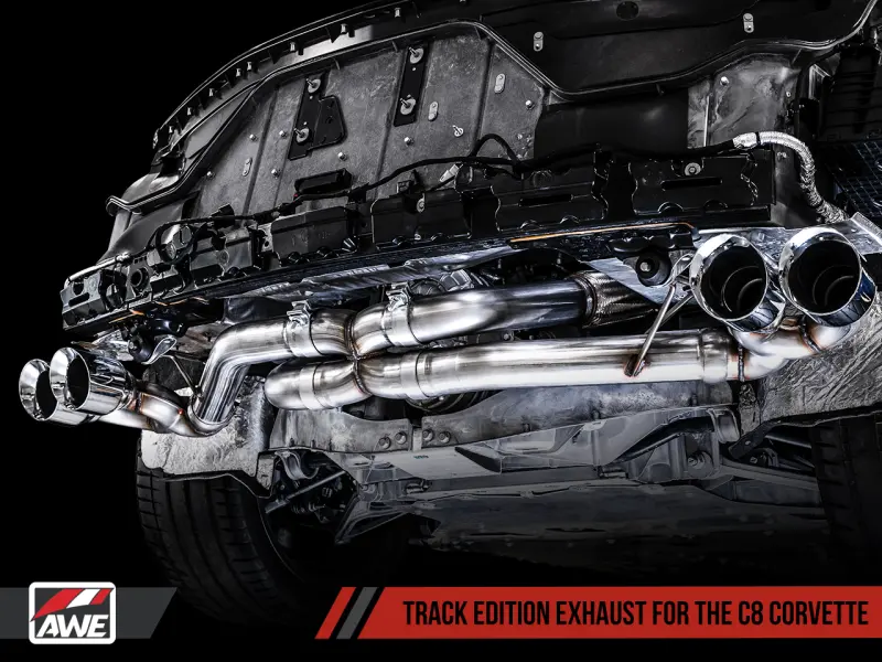 Awe Tuning 2020-2024 Chevrolet Corvette (C8) Track Edition Exhaust - Quad Diamond Black Tips - 3020-43086 2
