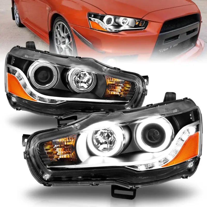 Anzo 2008-2015 Mitsubishi Lancer Projector Headlights W/ Halo Black (Ccfl) 1