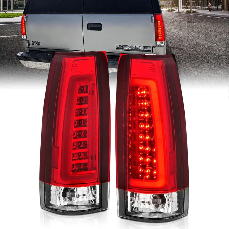 Anzo 1999-2000 Cadillac Escalade Led Taillights Chrome Housing Red/Clear Lens Pair 1