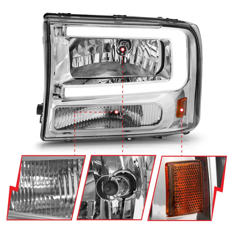 Anzo 99-04 Ford F250/F350/F450/Excursion (Excl. 99) Crystal Headlights - W/ Light Bar Chrome Housing 2