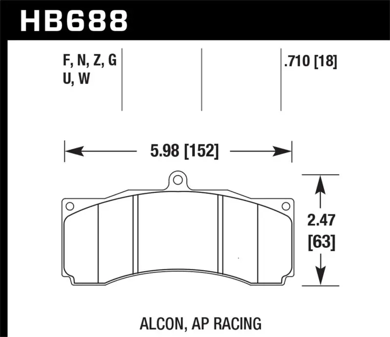 Hawk Ap Racing/Alcon Performance Ceramic Racing Front Brake Pads W/0.710In Thickness 1