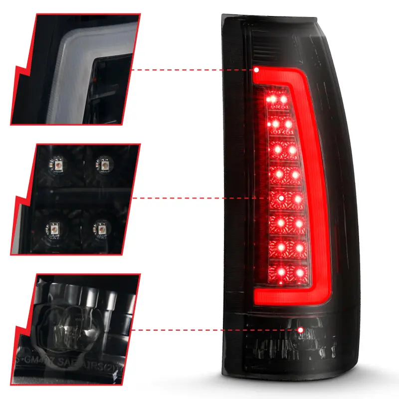 Anzo 1999-2000 Cadillac Escalade Led Taillights Black Housing Smoke Lens Pair 2