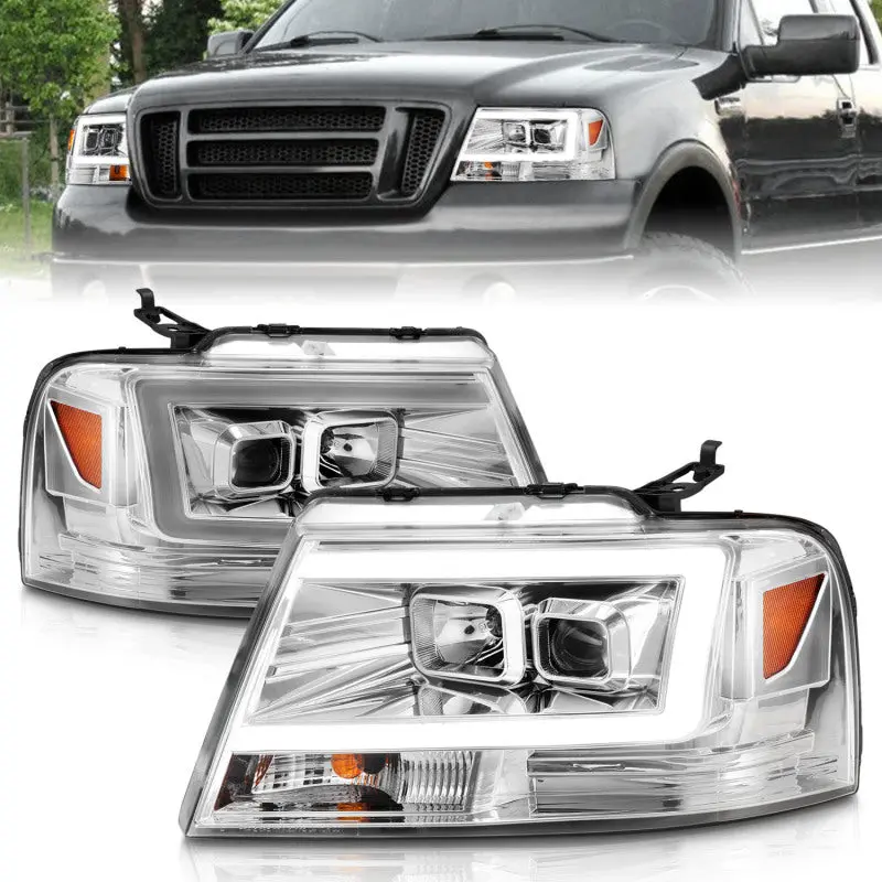 Anzo 2004-2008 Ford  F-150 Projector Headlights W/ Light Bar Chrome Housing 1