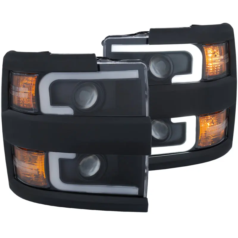 Anzo Projector Headlights With Plank Style Design Black W/Amber 15-17 Chevrolet Silverado 2500/3500 1