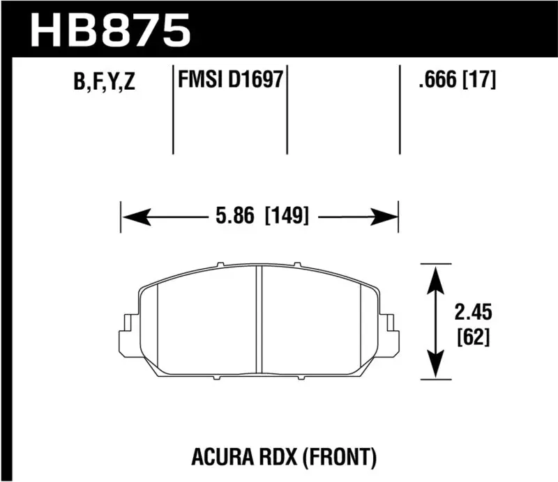 Hawk 14-17 Acura Rdx/Rlx Hps Street Front Brake Pads 1