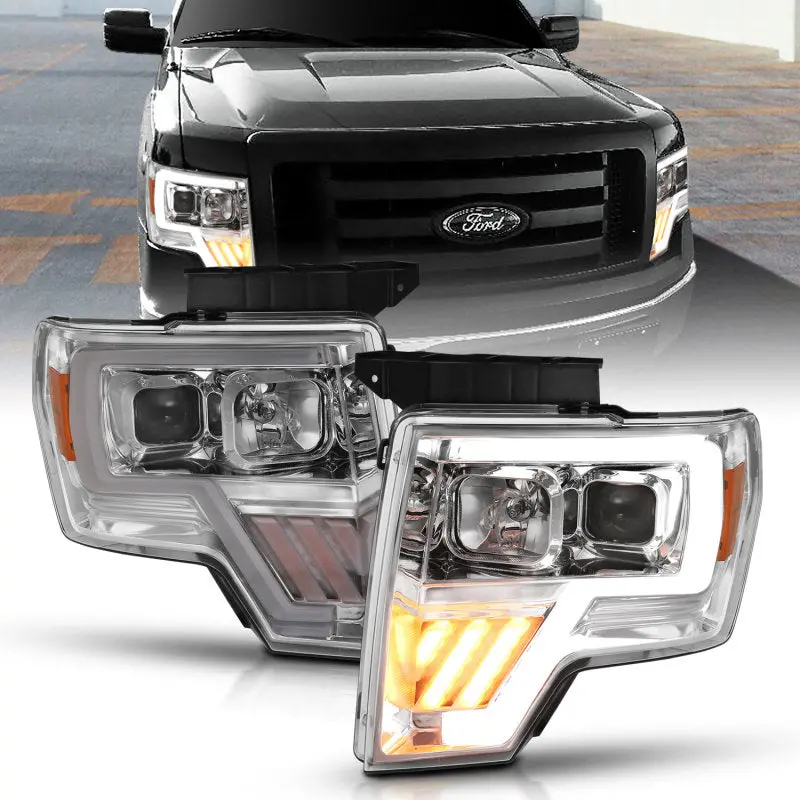 Anzo 2009-2014 Ford F-150 Projector Headlight Chrome Amber 1