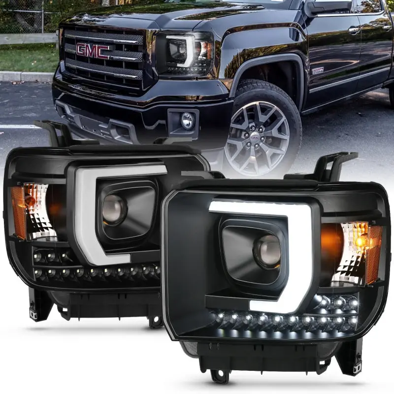 Anzo 2014-2015 Gmc Sierra 1500/2500/3500Hd Projector Plank Style Headlight Black W/ Drl 1
