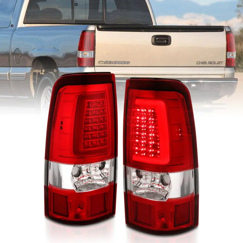 Anzo 2003-2006 Chevy Silverado 1500 Led Taillights Plank Style Chrome With Red/Clear Lens 1