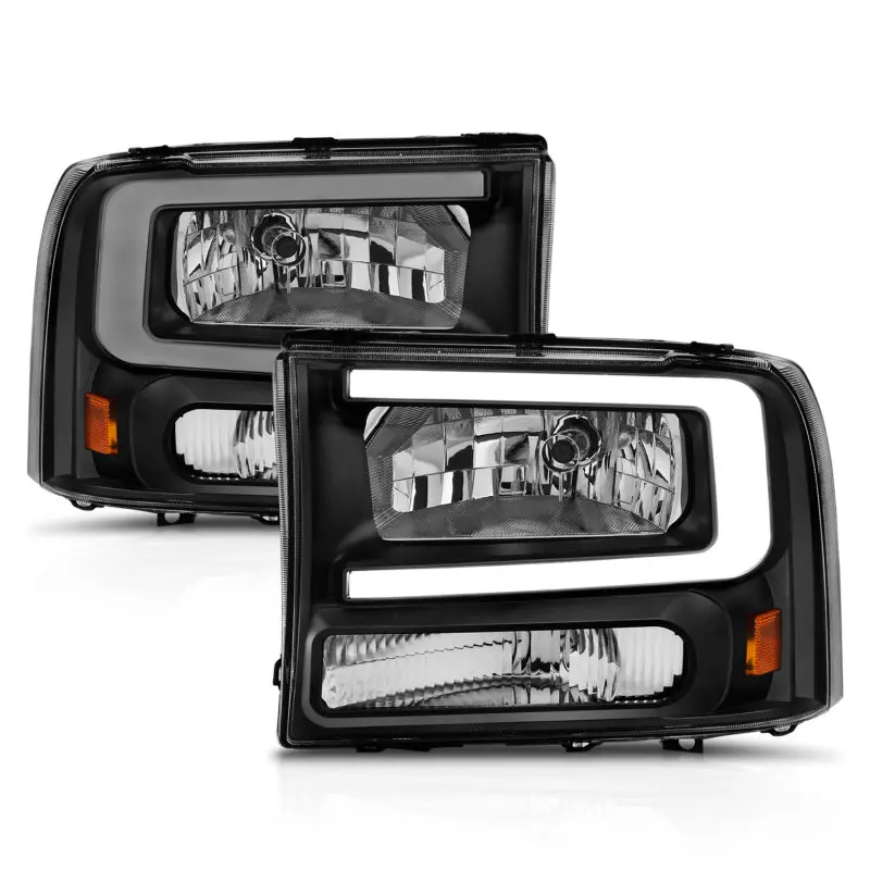 Anzo 99-04 Ford F250/F350/F450/Excursion (Excl. 99) Crystal Headlights - W/ Light Bar Black Housing 2