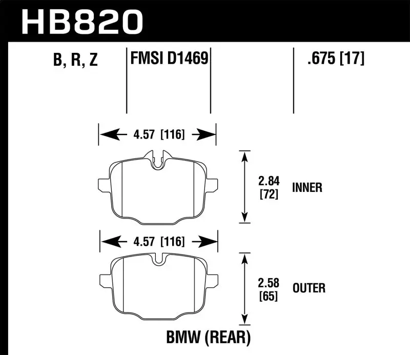 Hawk 12-17 Bmw M6 / 14-17 Bmw M6 Gran Coupe / 13-16 Bmw M5 Hps 5.0 Rear Brake Pads 2