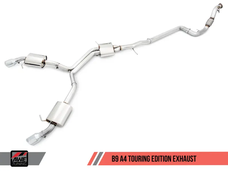 Awe Tuning Audi B9 A4 Touring Edition Exhaust Dual Outlet - Chrome Silver Tips (Includes Dp) 1
