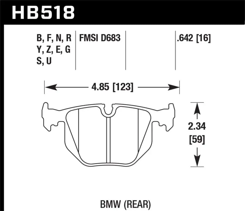 Hawk 2001-2006 Bmw 330Ci Hps 5.0 Rear Brake Pads 1