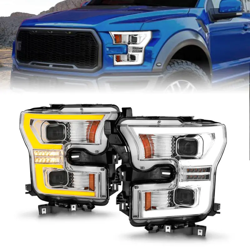 Anzo 15-17 Ford F-150 Led Projector Headlights - W/ Light Bar Switchback Chrome Housing 1
